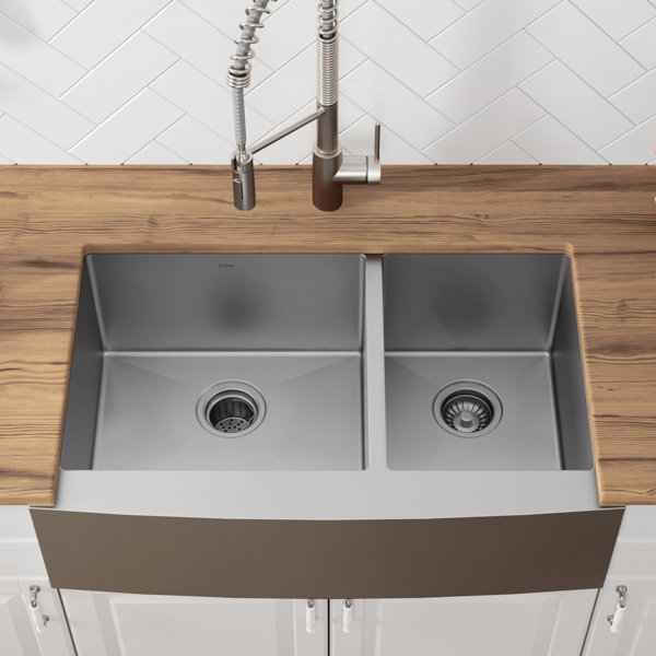 Kraus 36 Quot L X 21 Quot W Double Basin Farmhouse Kitchen Sink